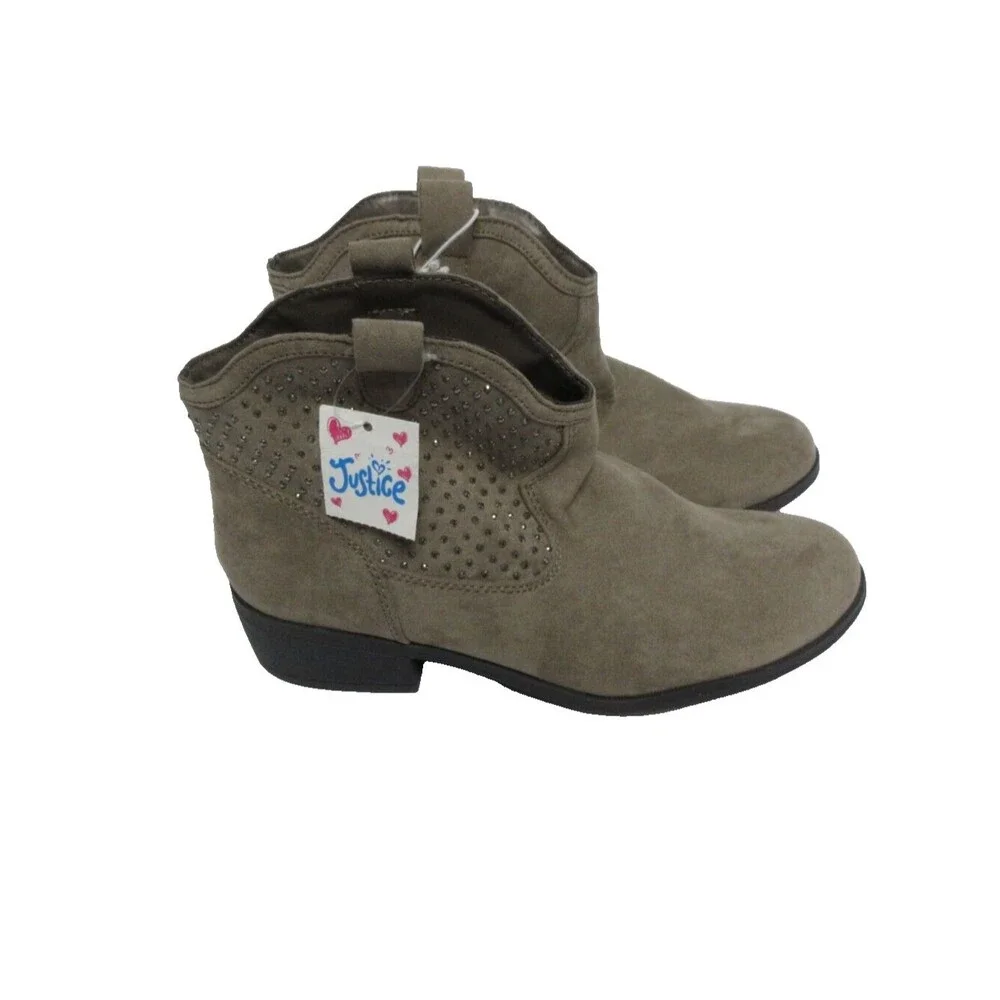 Justice Girls Studded faux leather Ankle Boots Taupe Sz 7 NWT